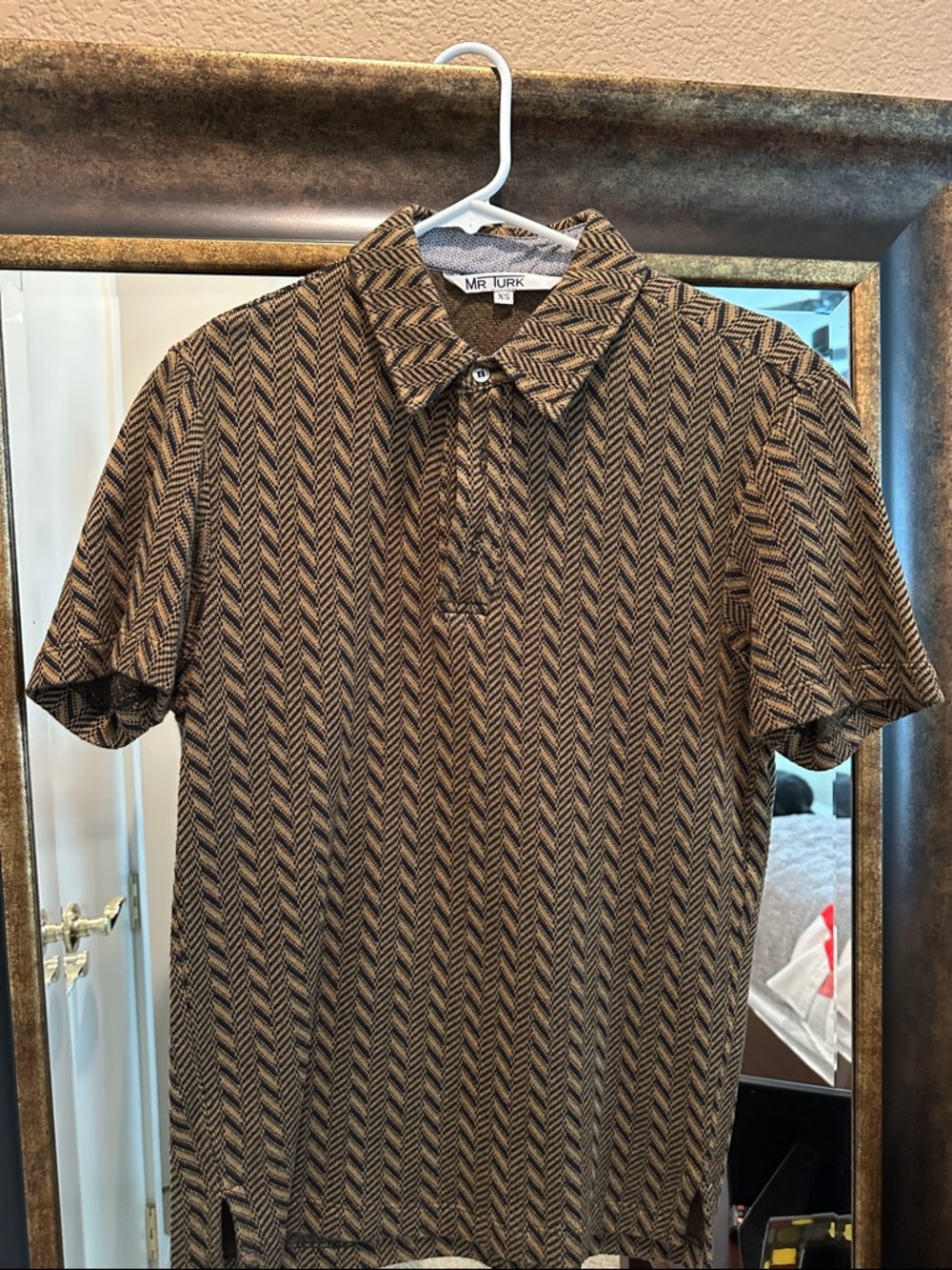 MR TURK Men's Brown Chevron Short-Sleeve Polo